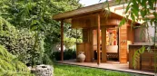 Outdoor premium sauna with bar counter Outdoor premium sauna with bar counter