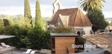Modern sauna house in mediterranean garden Modern sauna house in mediterranean garden