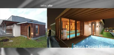 Combined sauna house with canopy Combined sauna house with canopy