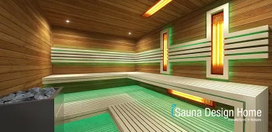 Combined sauna with minimal style benches Combined sauna with minimal style benches